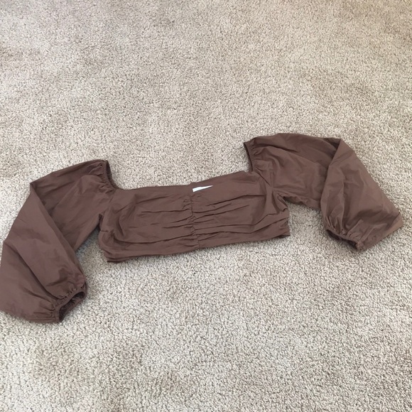 L’ ACADEMIE Size XL brown ruched off shoulder crop top - Picture 1 of 9